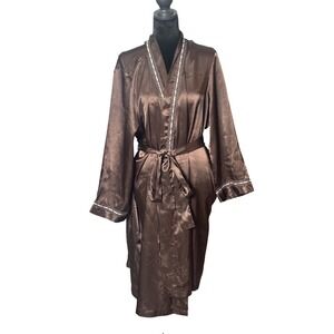 Morgan Taylor Intimates XXL Chocolate Brown‎ Satin Lace Robe